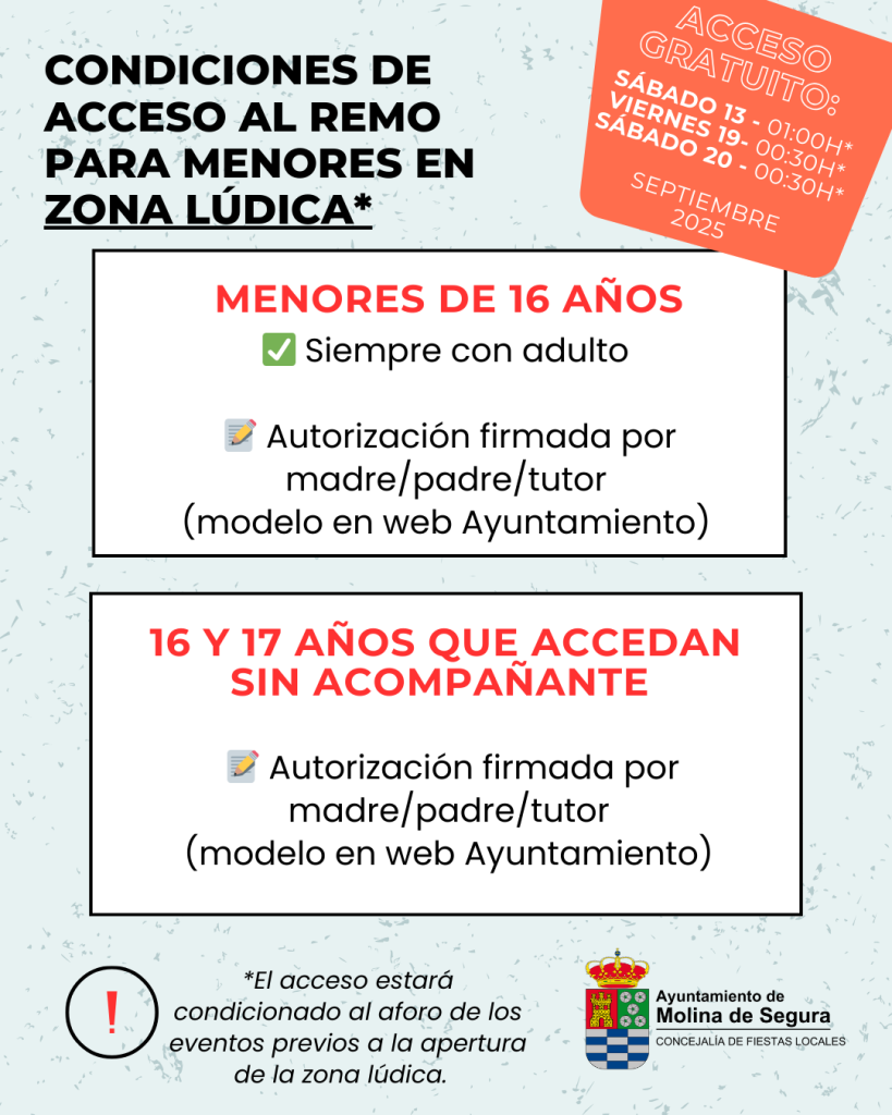 Fiestas Molina 2025 Normas acceso menores a barras en recinto REMO CARTEL